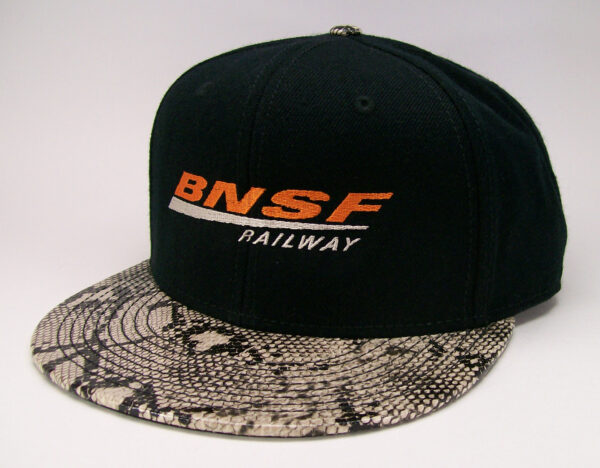 BNSF Railway Railroad Embroidered Snakeskin Flat Visor Cap Hat #40-0048SS
