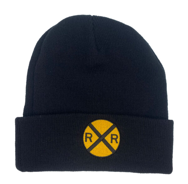 Yellow Railroad Crossing Sign Embroidered Beanie Cap #40-5705BN