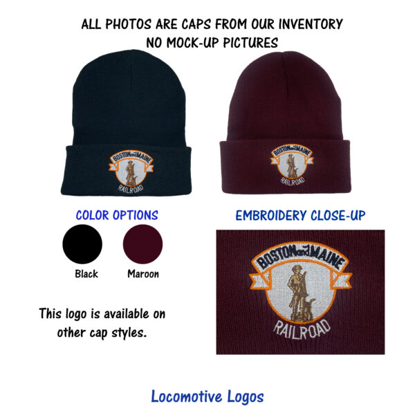 Boston & Maine Railroad Minuteman Embroidered Beanie Cap #40-0065BN Choice
