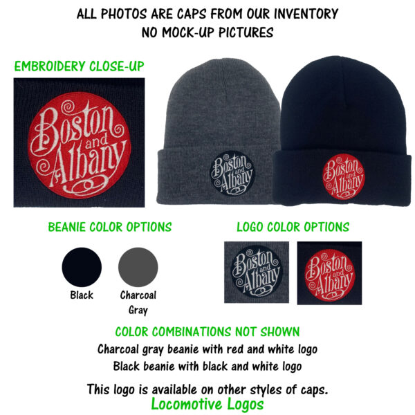 Boston & Albany Railroad Embroidered Beanie Cap #40-1206BN Choice